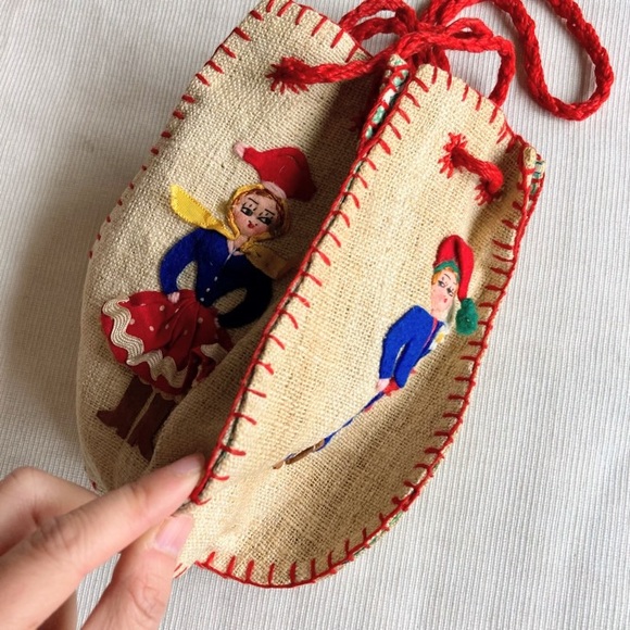 Vintage Handmade Portuguese Folk Art Four Dancers Embroidery Cloth Bag Purse - Picture 11 of 12